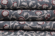 Fabric for cushion, pillows, pure linen, Indian handmade floral art, linen clothing fabric - HIMACHAL