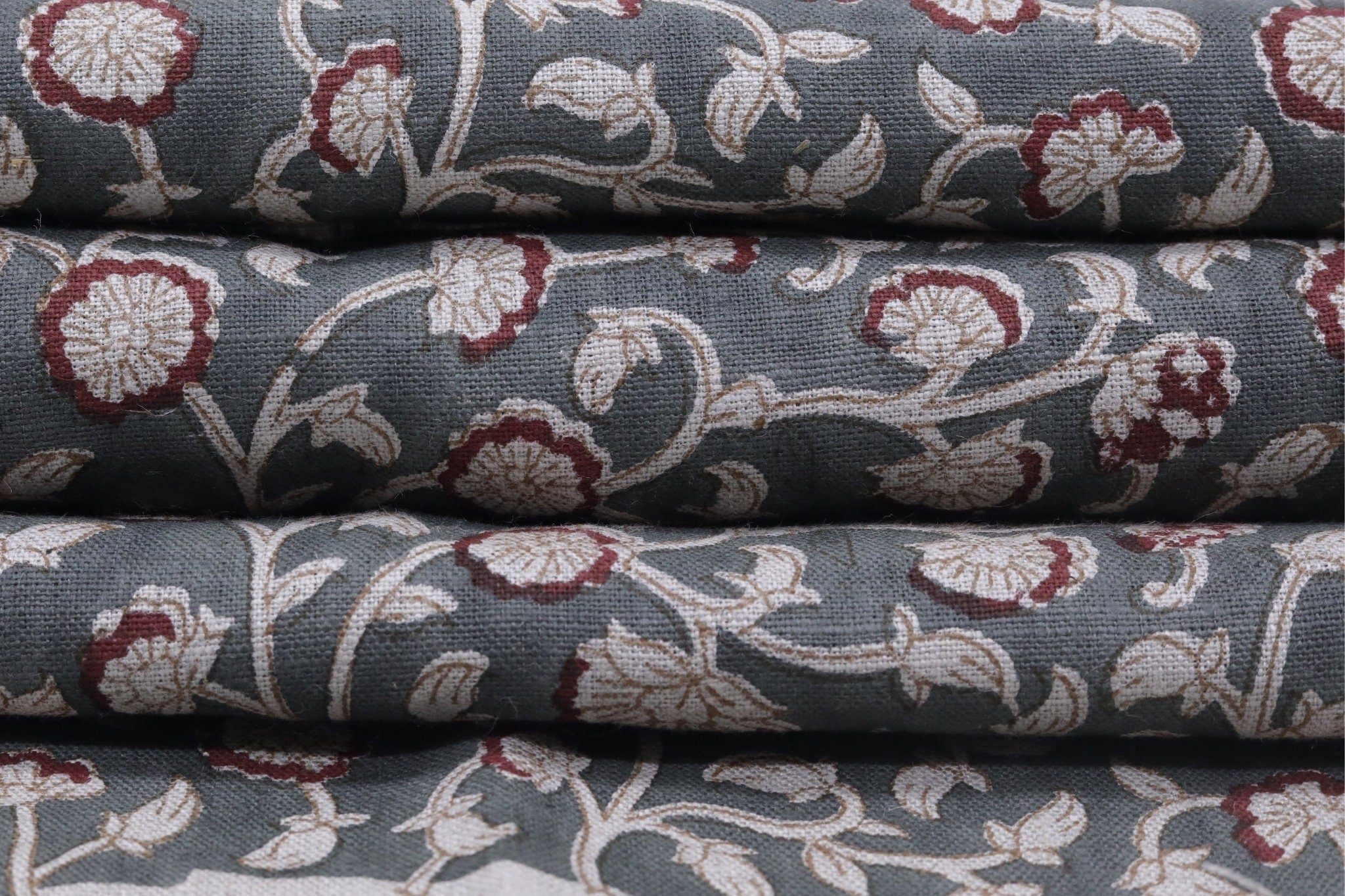 Fabric for cushion, pillows, pure linen, Indian handmade floral art, linen clothing fabric - HIMACHAL