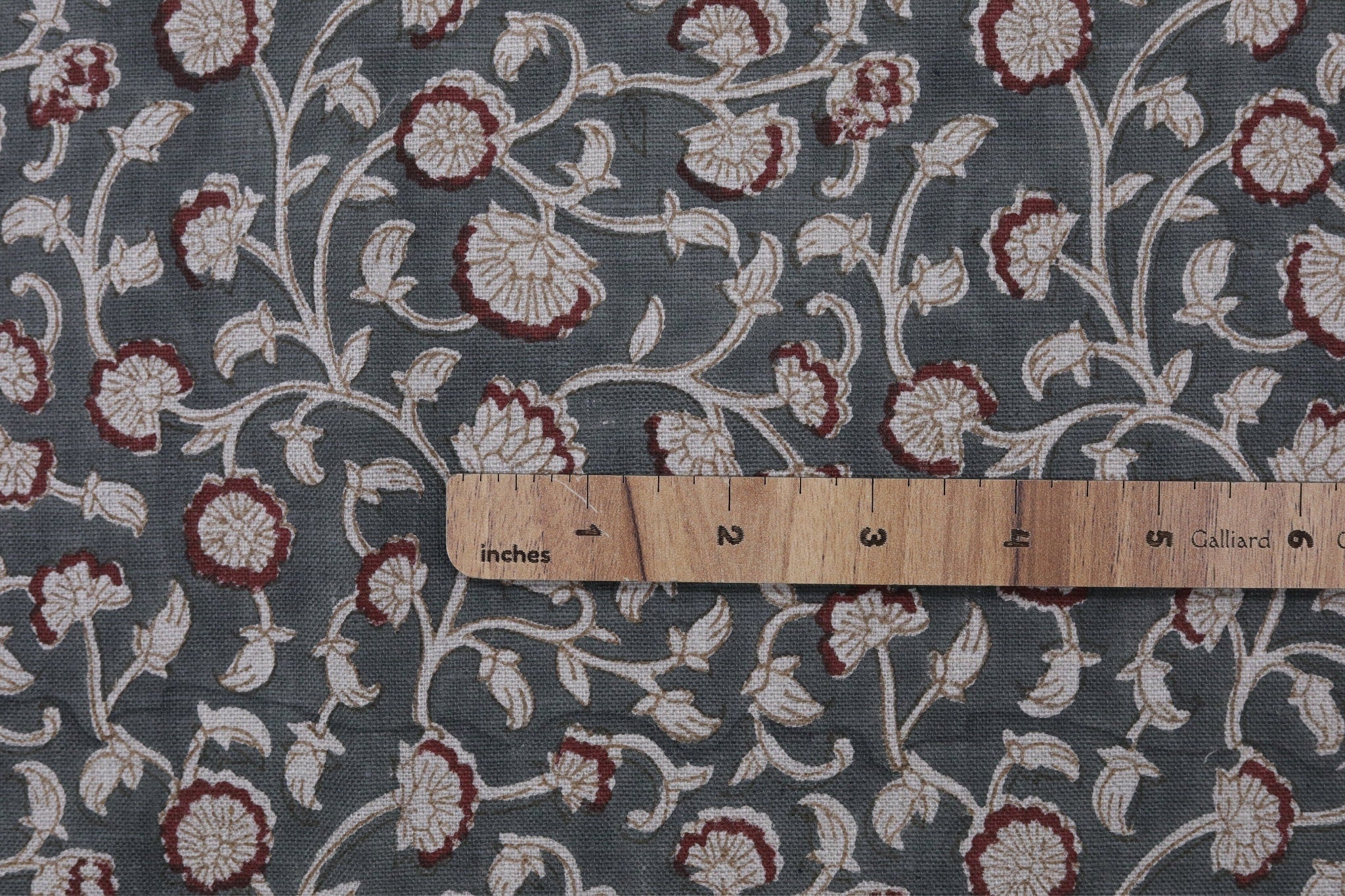 Fabric for cushion, pillows, pure linen, Indian handmade floral art, linen clothing fabric - HIMACHAL