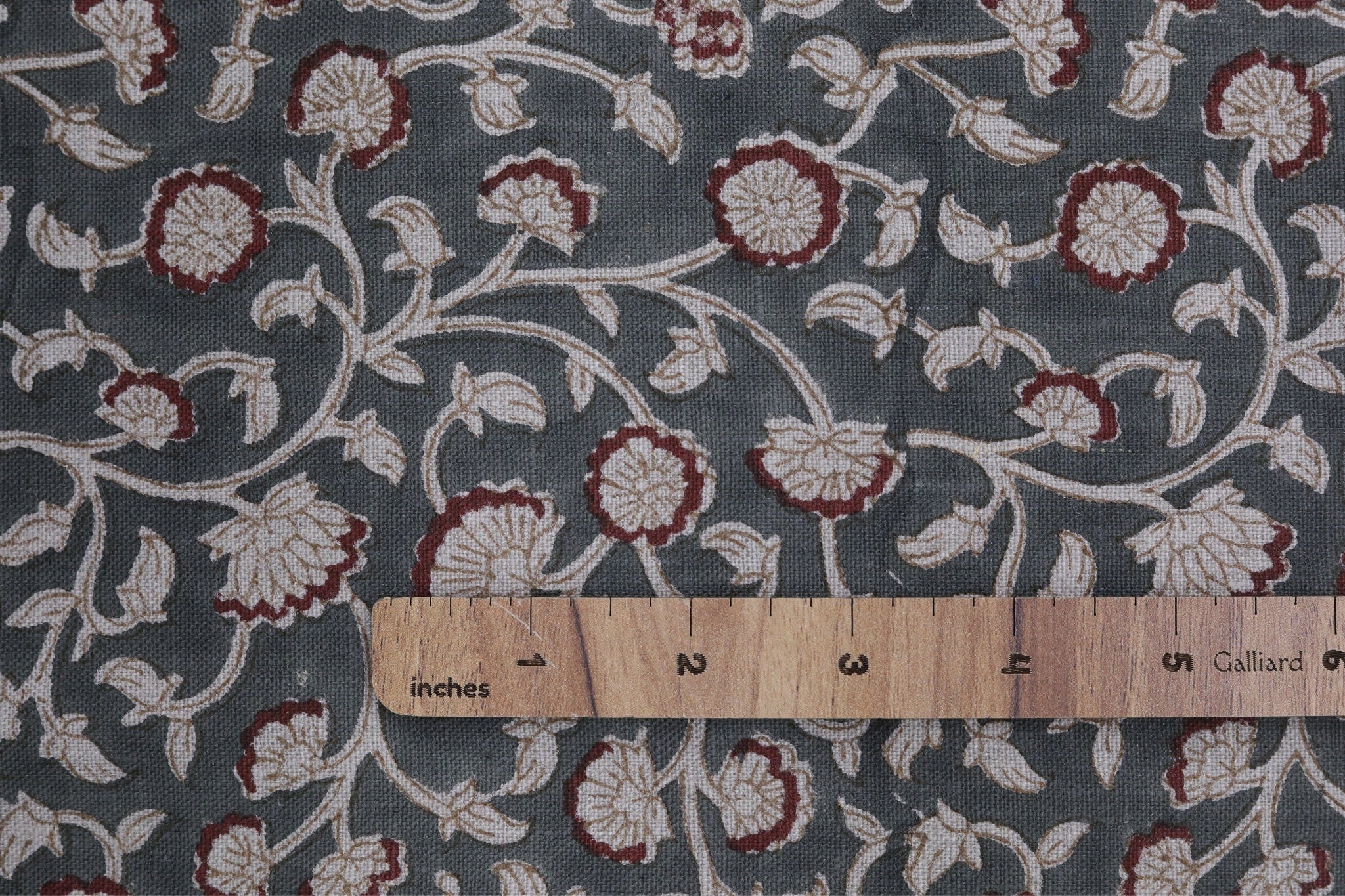 Fabric for cushion, pillows, pure linen, Indian handmade floral art, linen clothing fabric - HIMACHAL