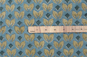 Block Printed Yellow and Bluish Throw Floral leaves Thick Linen Pure Cushion Fabric - TITLEE