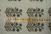 Handmade Throw Leaves Ash Gray and Silver Pure Linen Boho Block Printed Curtains Fabric - INDERDHANUSH