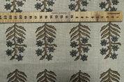 Handmade Throw Leaves Ash Gray and Silver Pure Linen Boho Block Printed Curtains Fabric - INDERDHANUSH