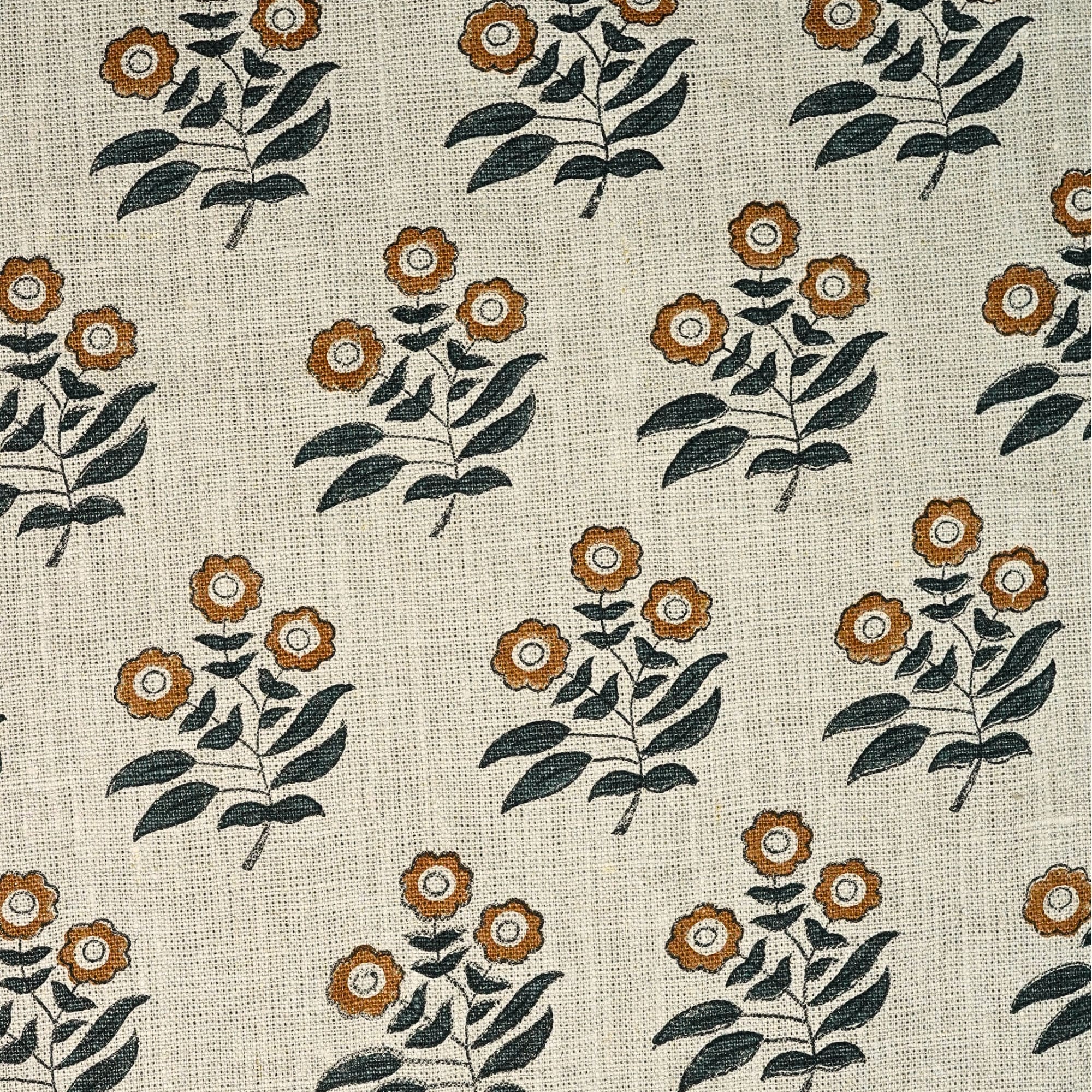 Handcrafted Brown & Black Floral Printed on Thick Linen Fabric - Neha Heritage