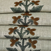 Thick Linen Handblock Printed Gray & Brown Floral Fabric Timeless Charm - Chahat