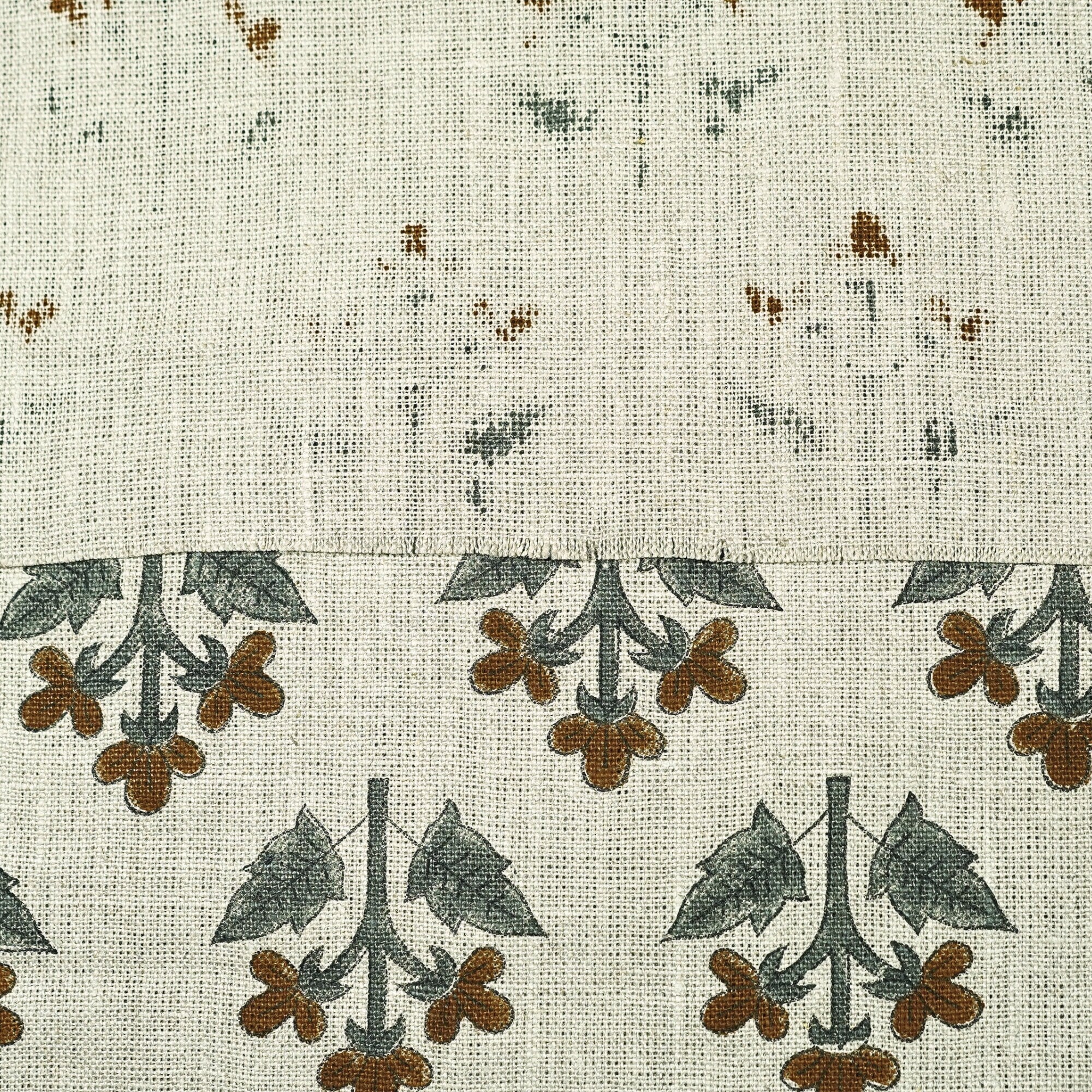 Thick Linen Handblock Printed Gray & Brown Floral Fabric Timeless Charm - Chahat