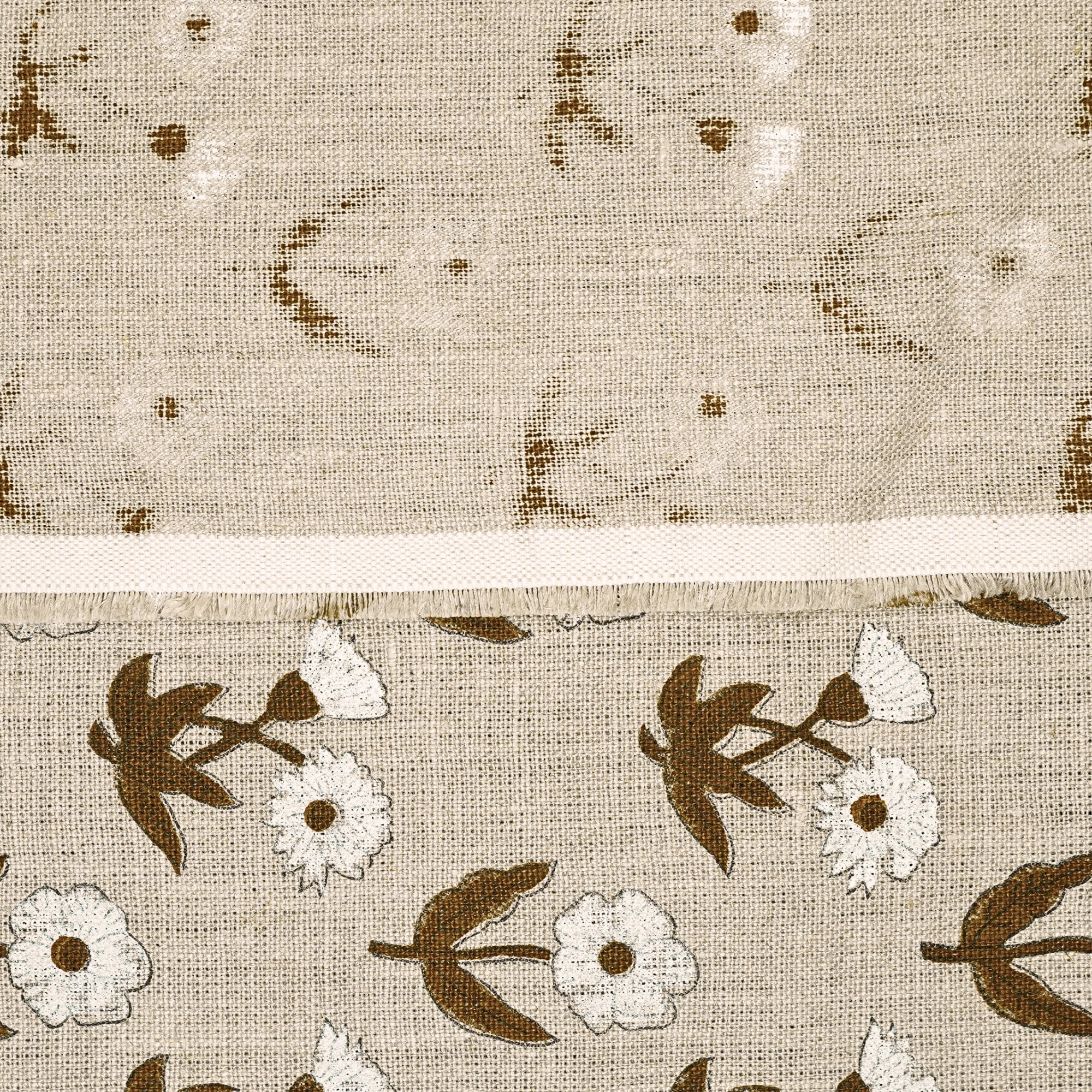 Handblock Printed Brown Floral Kriti Print Thick Linen Fabric