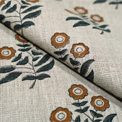 Handcrafted Brown & Black Floral Printed on Thick Linen Fabric - Neha Heritage