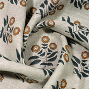 Handcrafted Brown & Black Floral Printed on Thick Linen Fabric - Neha Heritage