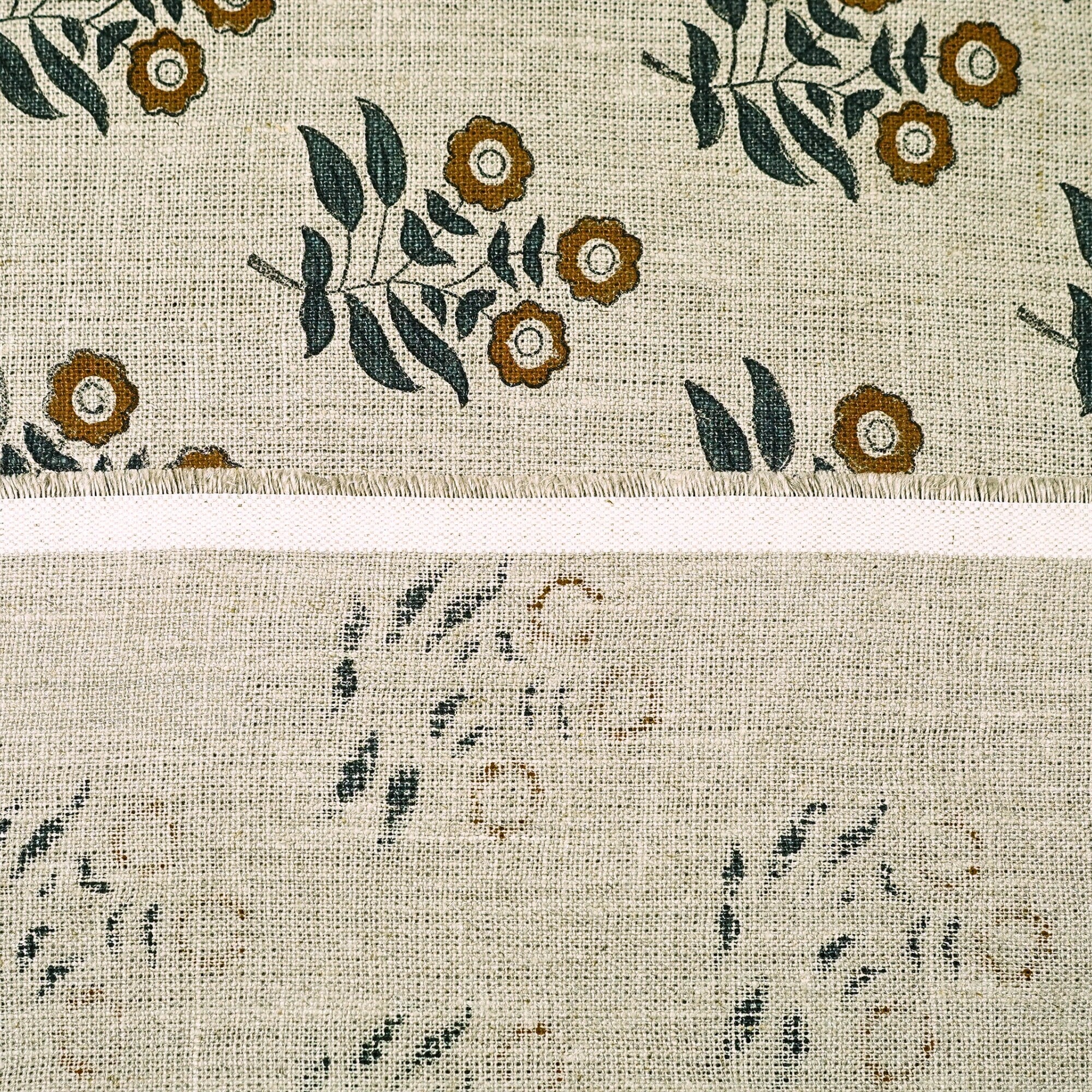 Handcrafted Brown & Black Floral Printed on Thick Linen Fabric - Neha Heritage