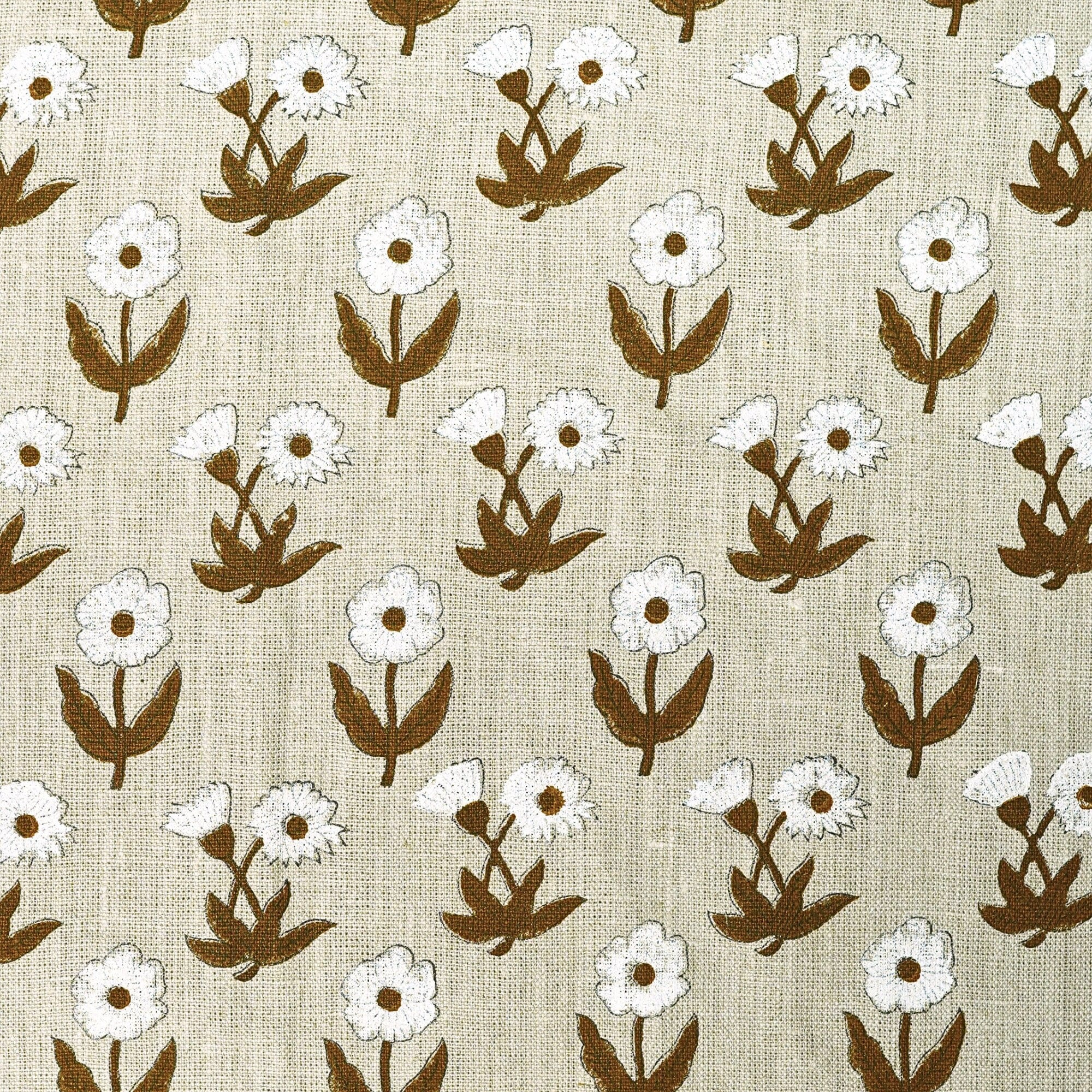 Handblock Printed Brown Floral Kriti Print Thick Linen Fabric