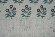 Handblock Floral Printed on Deep Green & Black Thick Linen Fabric Neha Charm