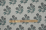 Handblock Floral Printed on Deep Green & Black Thick Linen Fabric Neha Charm