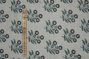 Handblock Floral Printed on Deep Green & Black Thick Linen Fabric Neha Charm