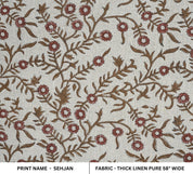 Hand block print, thick linen fabric, floral handmade art, linen natural fabric for pillow cover and sofa cover, upholstery linen - SEHJAN