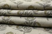 Pure linen hand printed linen fabric for women clothing, floral hand block print, linen lampshade and tablecloth, pillow fabric - BAELPATRA