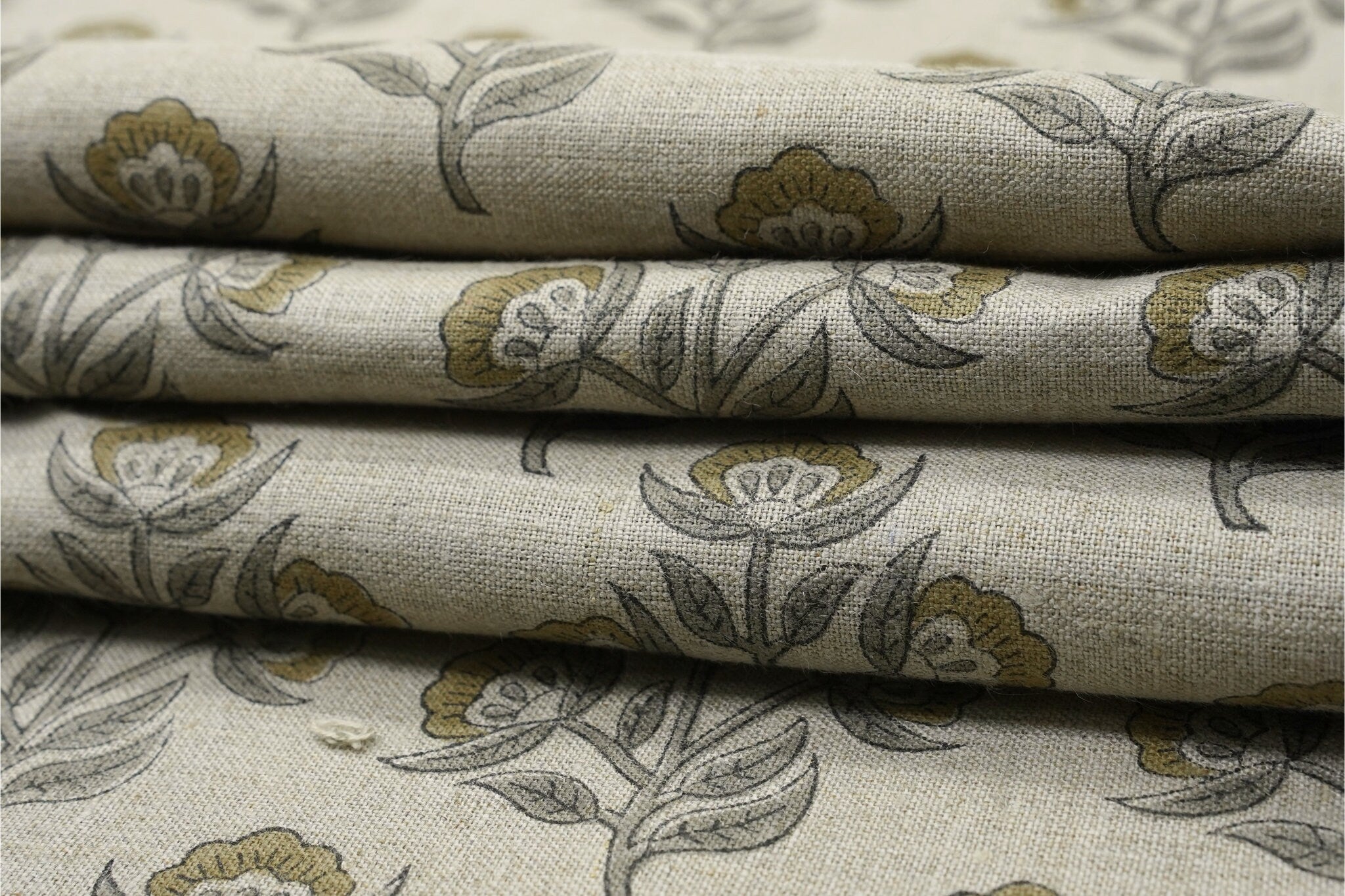 Pure linen hand printed linen fabric for women clothing, floral hand block print, linen lampshade and tablecloth, pillow fabric - BAELPATRA