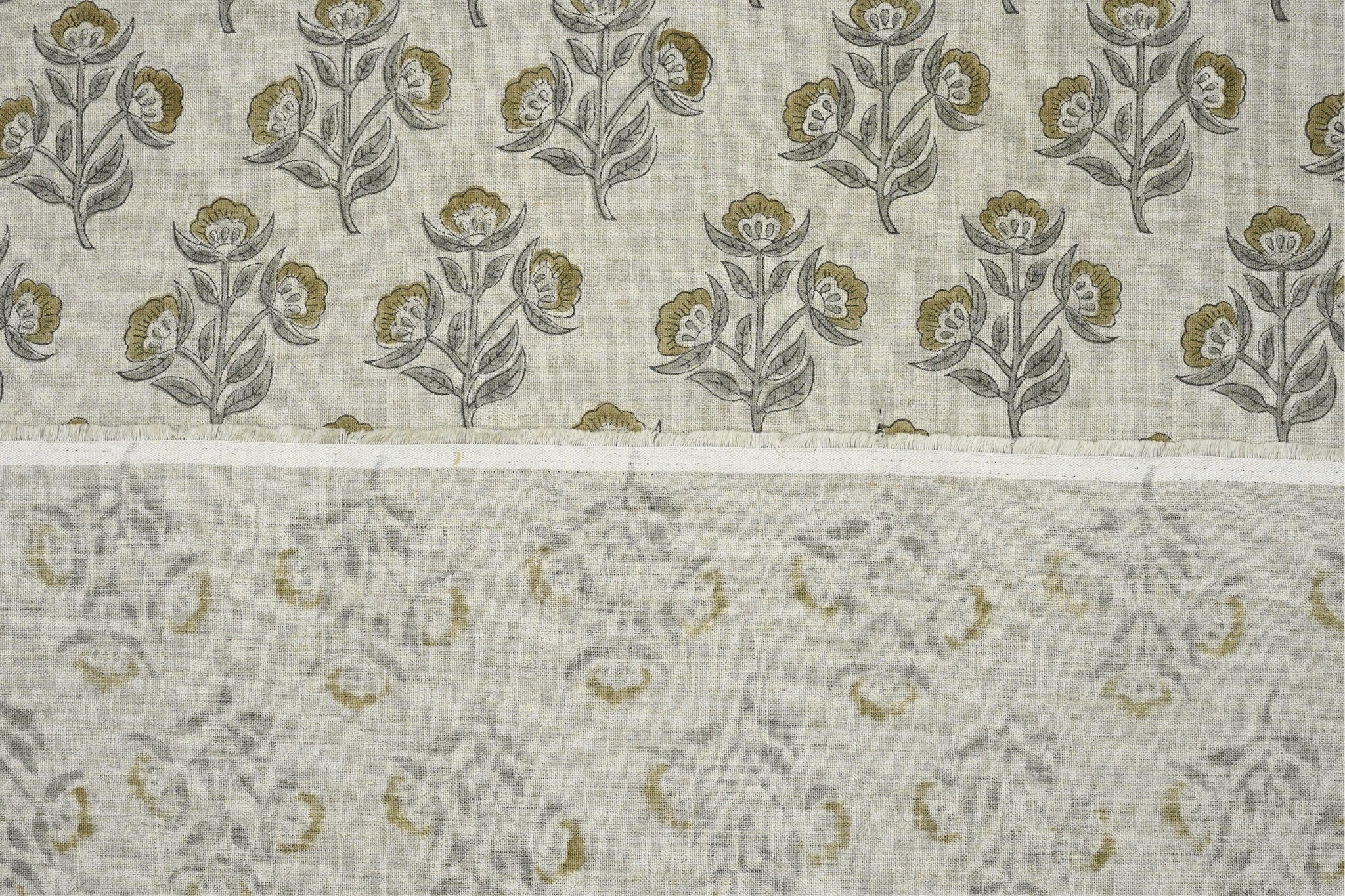 Pure linen hand printed linen fabric for women clothing, floral hand block print, linen lampshade and tablecloth, pillow fabric - BAELPATRA