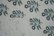 Handblock Floral Printed on Deep Green & Black Thick Linen Fabric Neha Charm