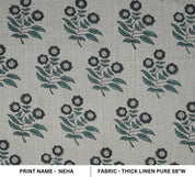 Handblock Floral Printed on Deep Green & Black Thick Linen Fabric Neha Charm