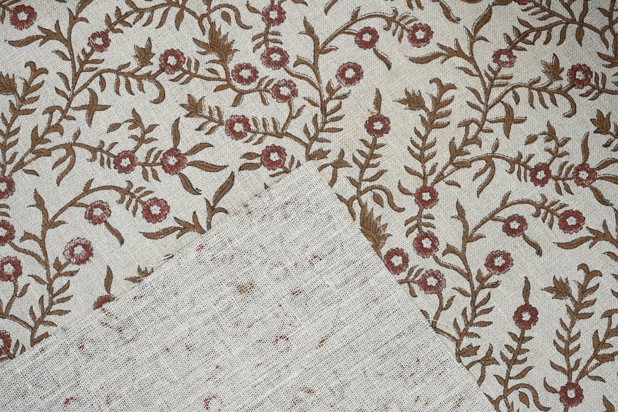 Hand block print, thick linen fabric, floral handmade art, linen natural fabric for pillow cover and sofa cover, upholstery linen - SEHJAN