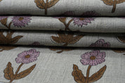Upholstery linen fabric, thick linen floral block print, decorative linen for cushion and curtain, handmade art, Indian fabric - KIRTI
