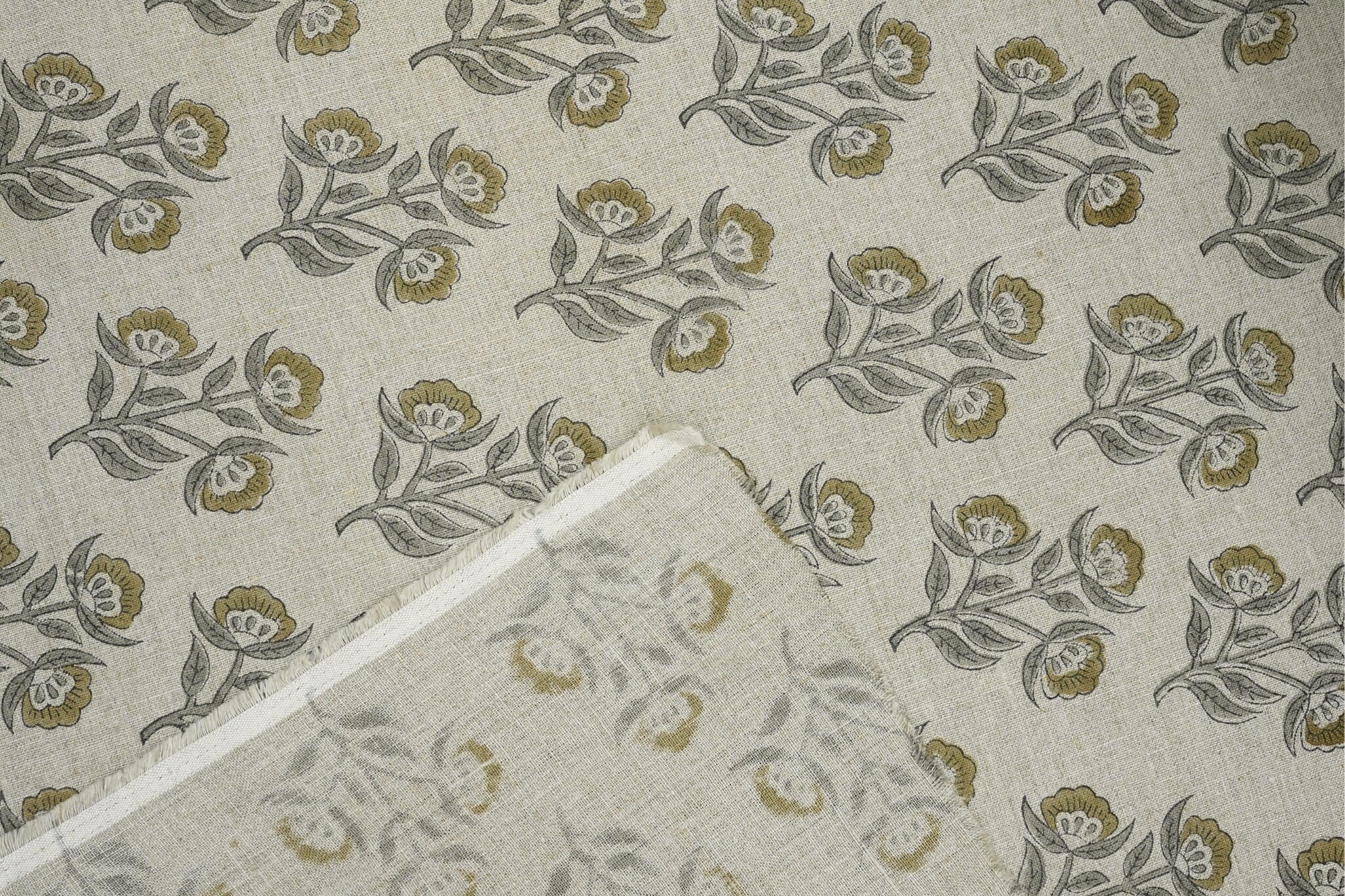 Pure linen hand printed linen fabric for women clothing, floral hand block print, linen lampshade and tablecloth, pillow fabric - BAELPATRA