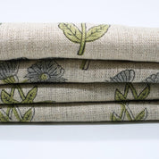 Block Printed Throw Boho Gray Green Floral Handmade Thick Linen Pure Fabirc For Farmhouse - KIRTI