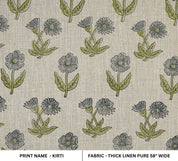 Block Printed Throw Boho Gray Green Floral Handmade Thick Linen Pure Fabirc For Farmhouse - KIRTI