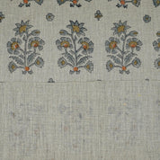 Gray & Green Floral Boho Block Printed Handmade Quilted Thick Pure Linen Throw Fabric - SADABAHAR