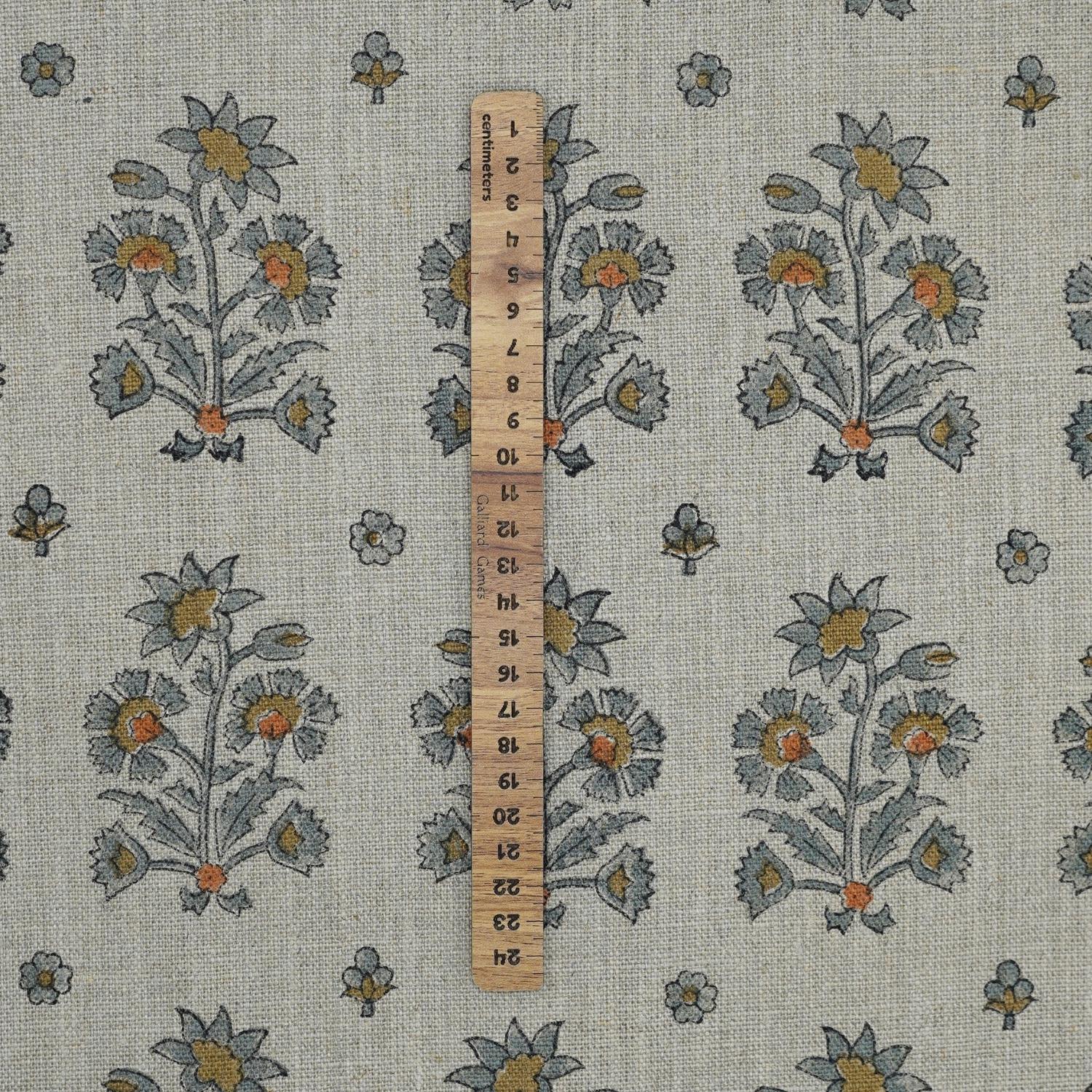 Gray & Green Floral Boho Block Printed Handmade Quilted Thick Pure Linen Throw Fabric - SADABAHAR