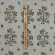 Gray & Green Floral Boho Block Printed Handmade Quilted Thick Pure Linen Throw Fabric - SADABAHAR