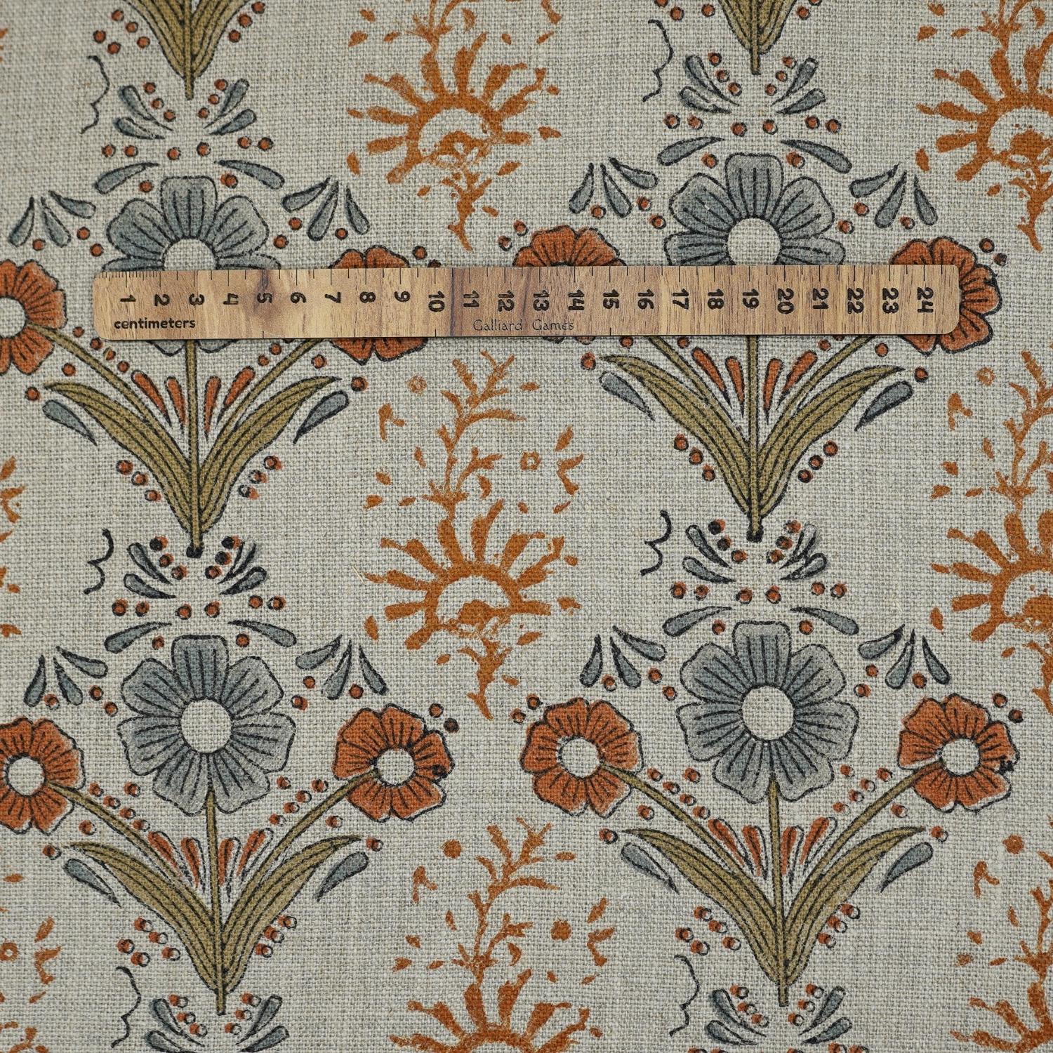 Rose Block Print Thick Linen fabric - VANSHIKA