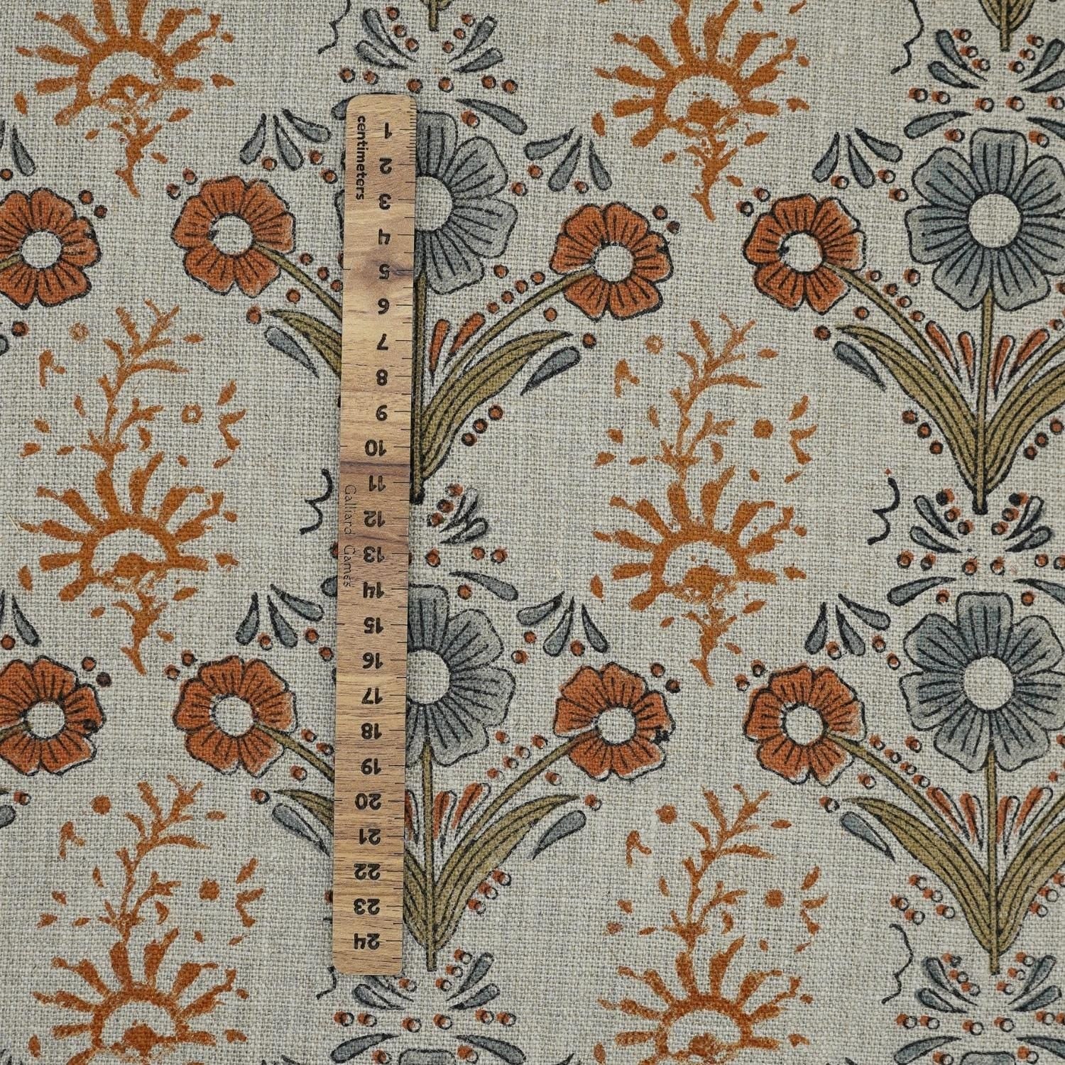 Rose Block Print Thick Linen fabric - VANSHIKA