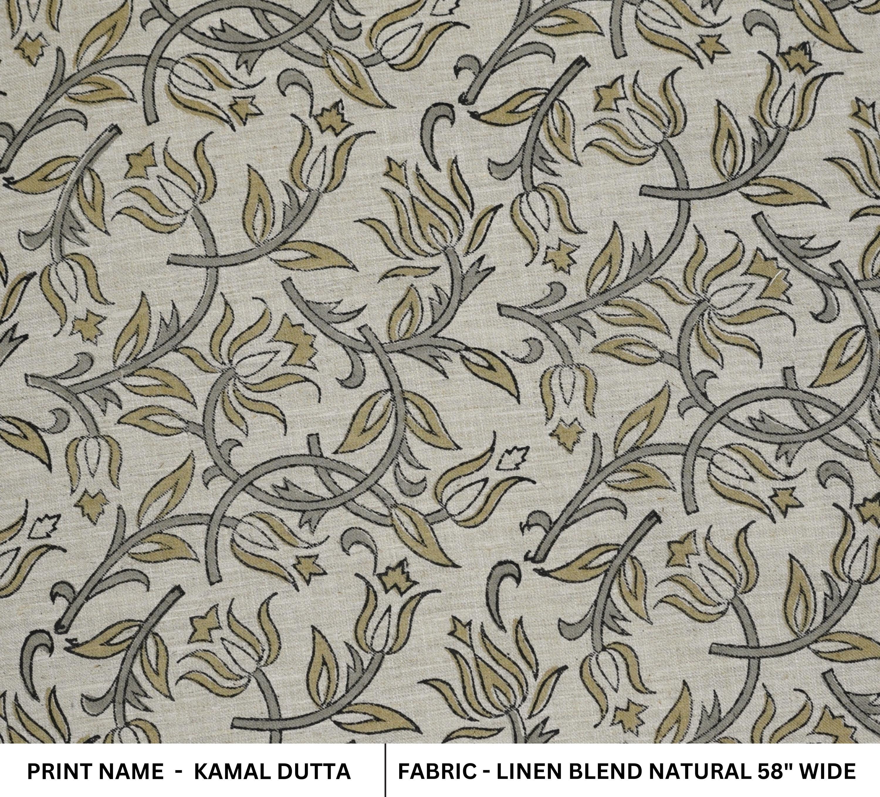 Handblock Printed Throw Boho Green and Gray Floral Linen Blend Natural Fabric - KAMAL DUTTA