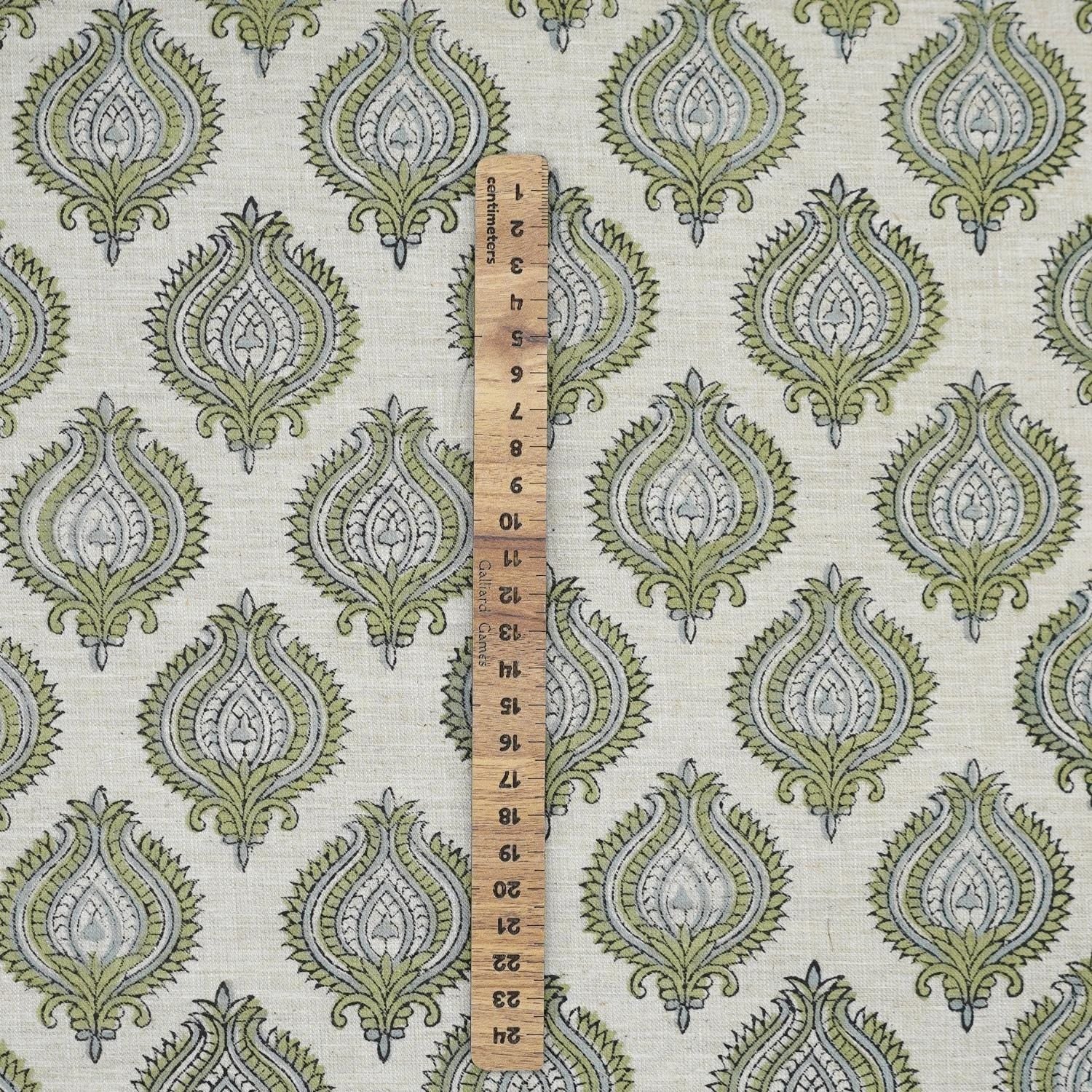 Handcraft Printed Brownish Floral Linen Blend Fabric - Uday Elegance