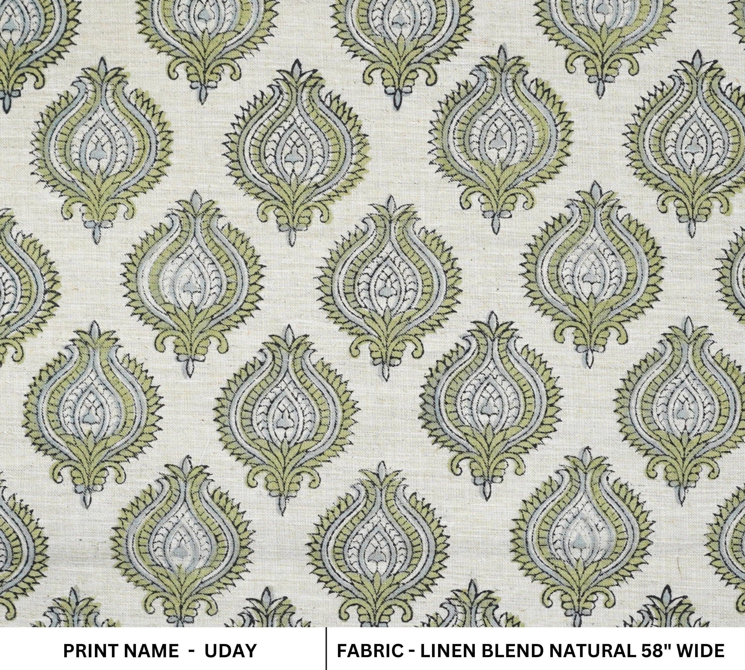 Handcraft Printed Brownish Floral Linen Blend Fabric - Uday Elegance