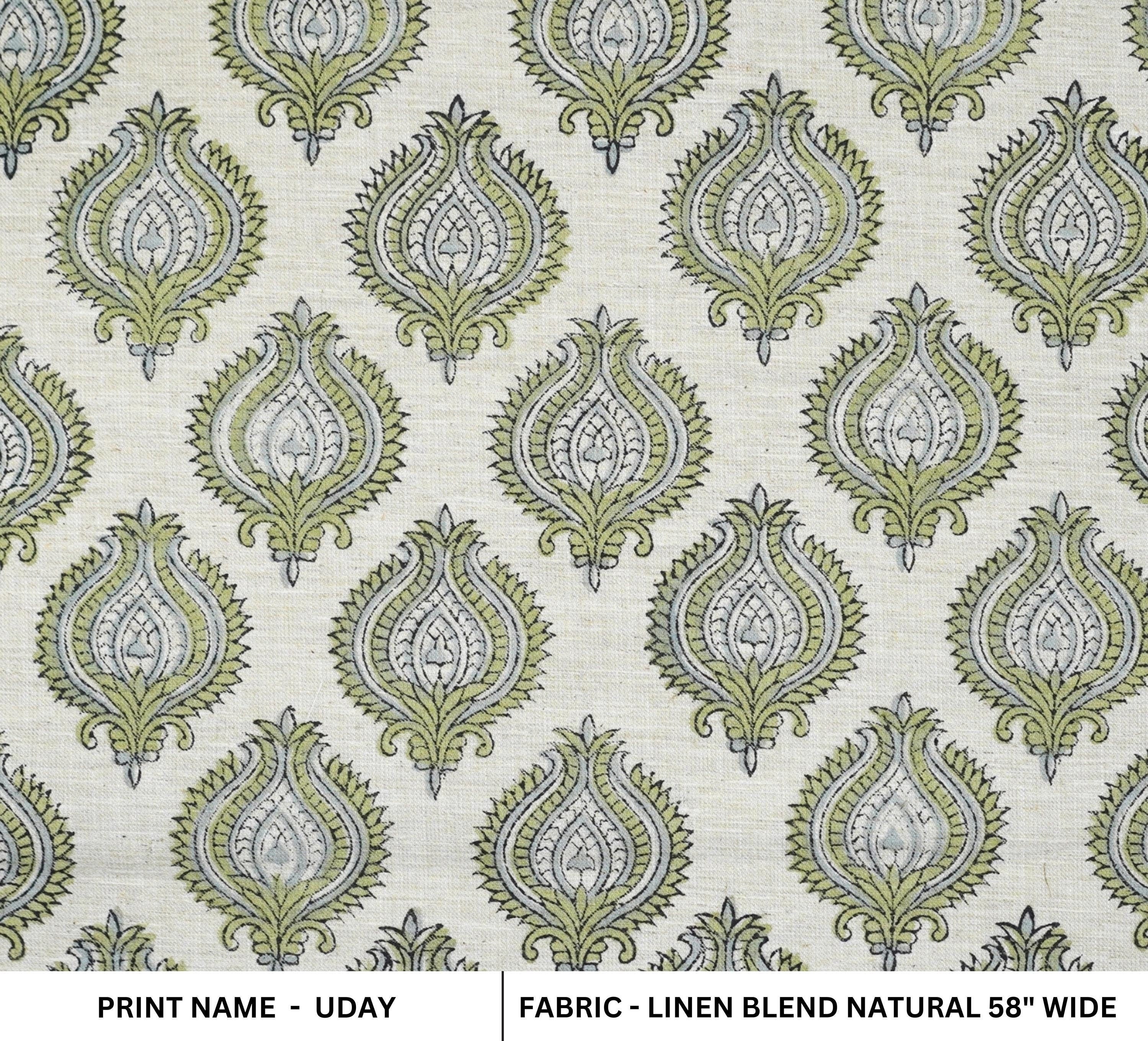 Handcraft Printed Brownish Floral Linen Blend Fabric - Uday Elegance
