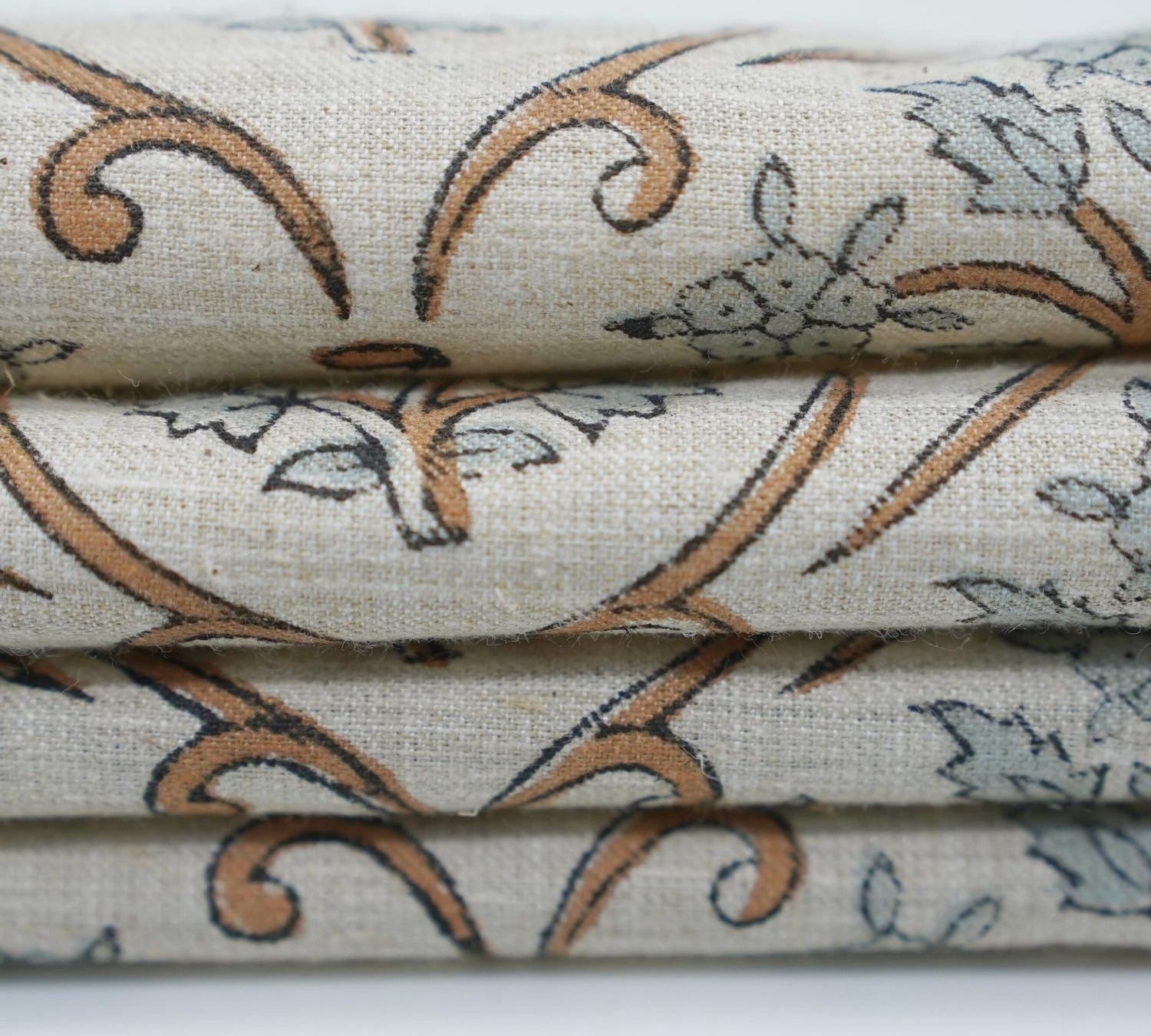 VISHALPUSHP GRAY HANDCRAFTED LINEN BLEND FABRIC – FLORAL PRINT FOR ELEGANT HOME DECOR