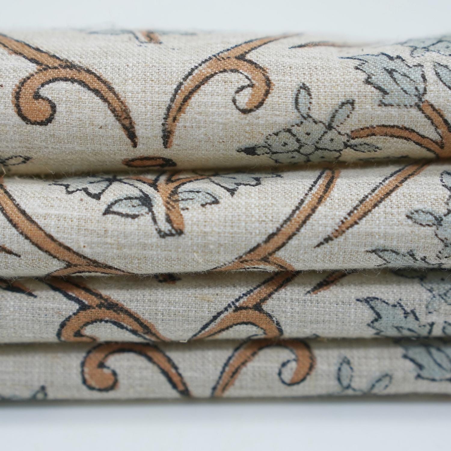 VISHALPUSHP GRAY HANDCRAFTED LINEN BLEND FABRIC – FLORAL PRINT FOR ELEGANT HOME DECOR