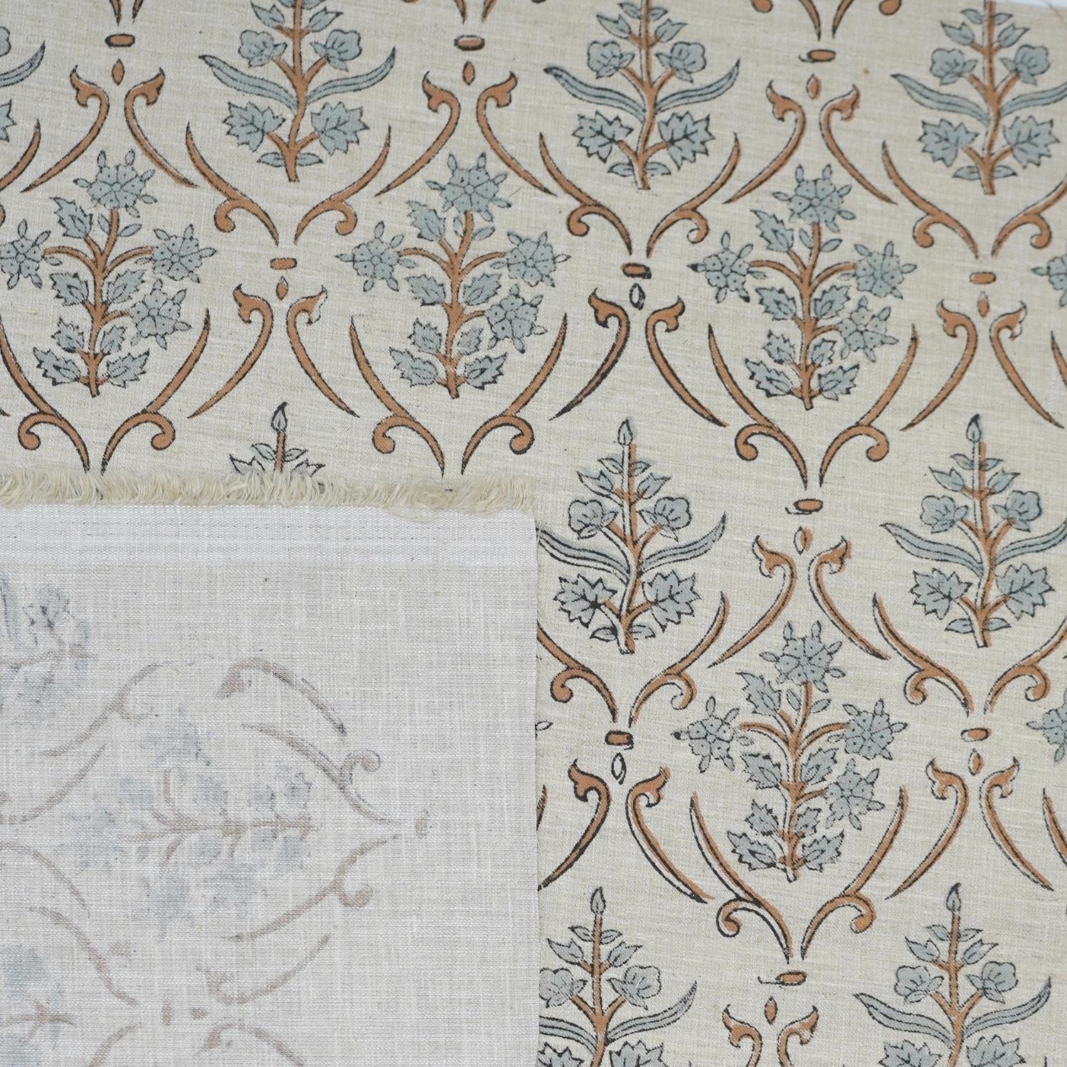 VISHALPUSHP GRAY HANDCRAFTED LINEN BLEND FABRIC – FLORAL PRINT FOR ELEGANT HOME DECOR