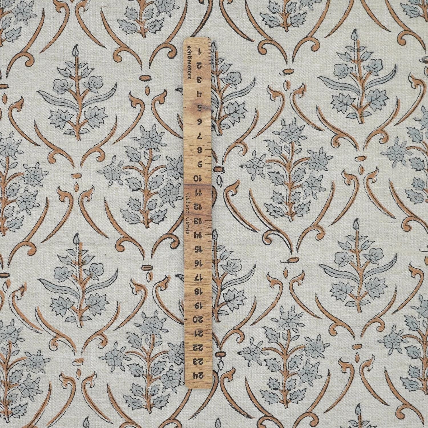 VISHALPUSHP GRAY HANDCRAFTED LINEN BLEND FABRIC – FLORAL PRINT FOR ELEGANT HOME DECOR