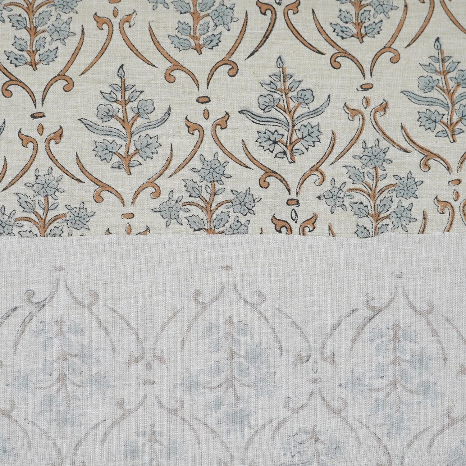 VISHALPUSHP GRAY HANDCRAFTED LINEN BLEND FABRIC – FLORAL PRINT FOR ELEGANT HOME DECOR