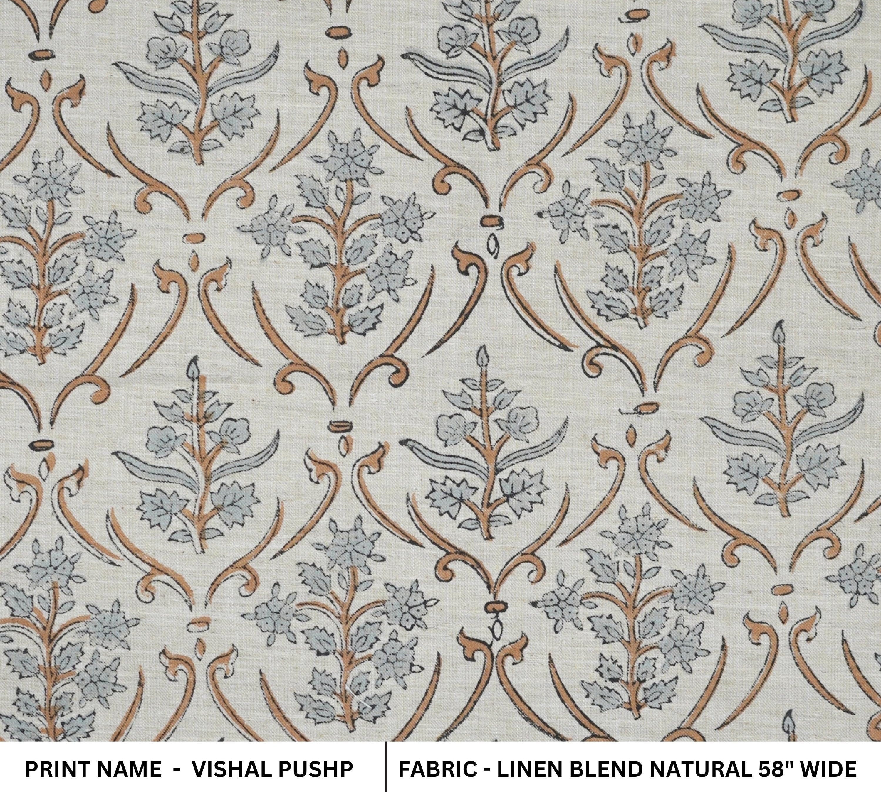 VISHALPUSHP GRAY HANDCRAFTED LINEN BLEND FABRIC – FLORAL PRINT FOR ELEGANT HOME DECOR