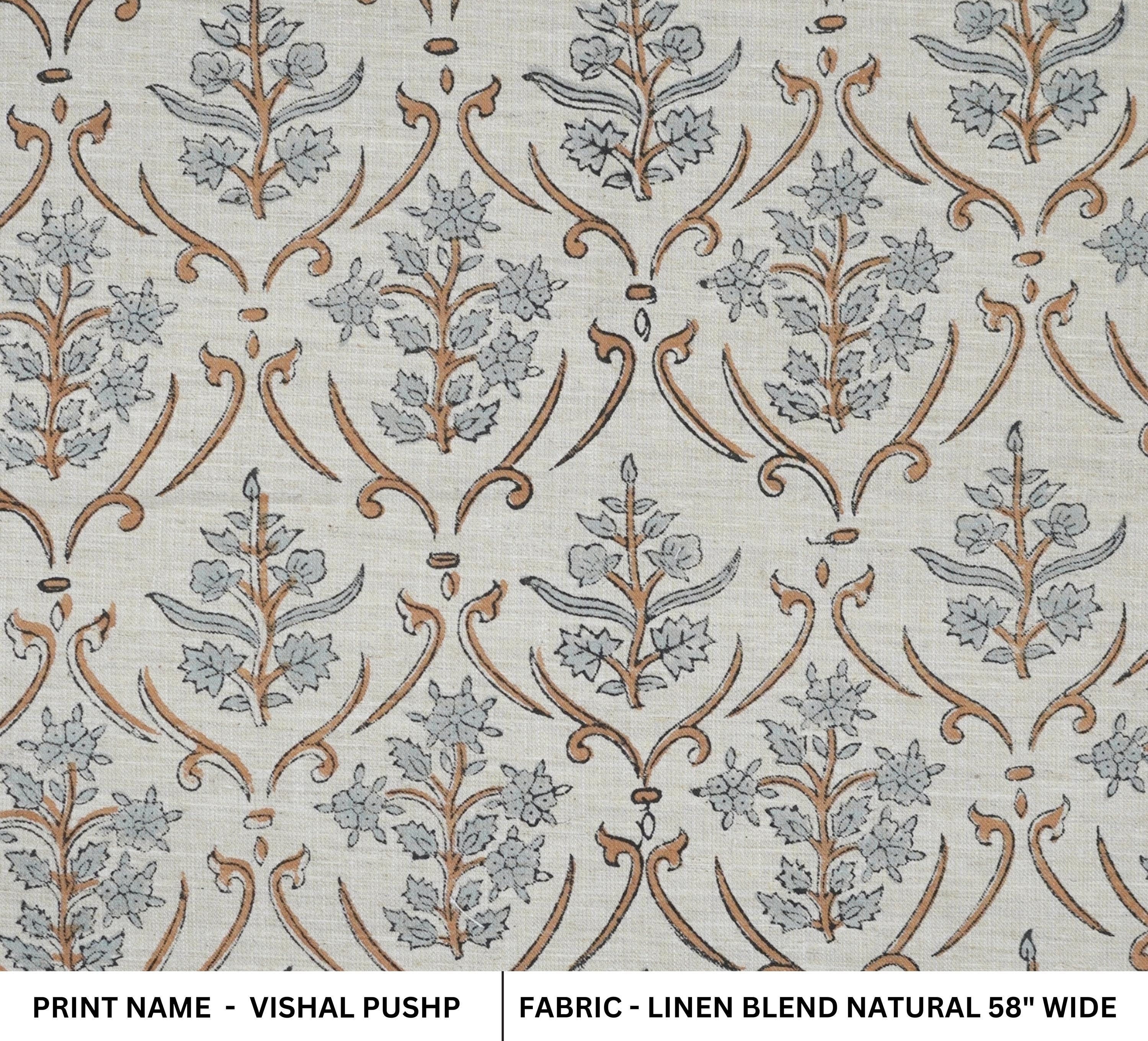 VISHALPUSHP GRAY HANDCRAFTED LINEN BLEND FABRIC – FLORAL PRINT FOR ELEGANT HOME DECOR