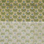 LINEN BLEND HAND BLOCK PRINTED FABRIC – TITLEE GREEN FLORAL IN GRAY & GREEN FOR FARMHOUSE DECOR