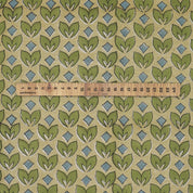 LINEN BLEND HAND BLOCK PRINTED FABRIC – TITLEE GREEN FLORAL IN GRAY & GREEN FOR FARMHOUSE DECOR