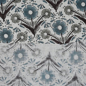 Handblock Printed Gray and Blue Floral Viscose Linen Fabric - Vanshika