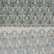 HANDMADE BLOCK PRINTED FLORAL GRAY & GREEN NATURAL VISCOSE LINEN FABRIC - MAYUR