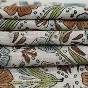 VISCOSE LINEN NATURAL FABRIC HAND BLOCK PRINT FLORAL HANDMADE LINEN - VANSHIKA